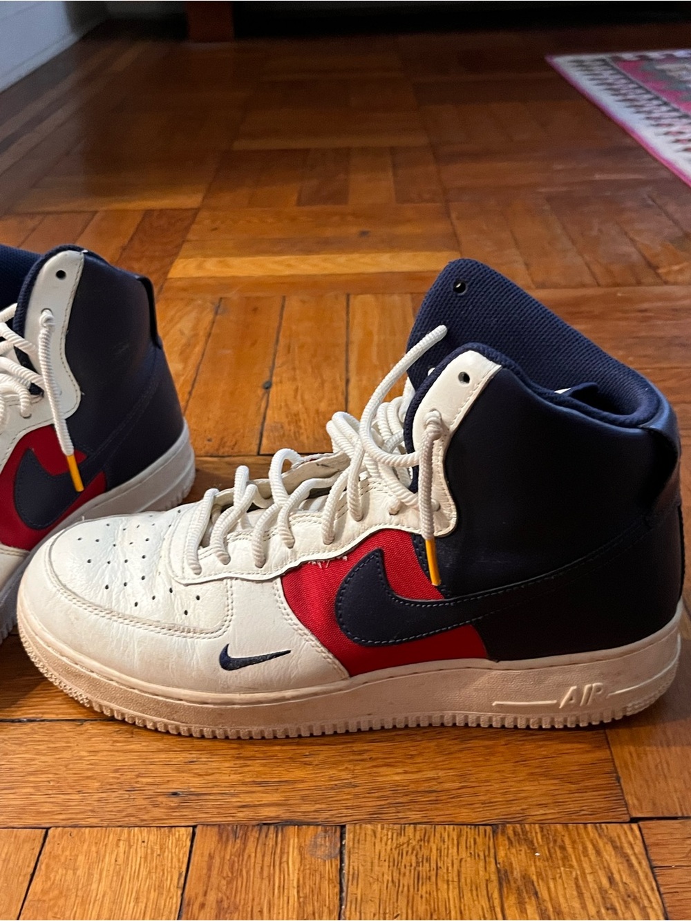 Nike Kids High-Top Sneakers in White, Navy & Red
